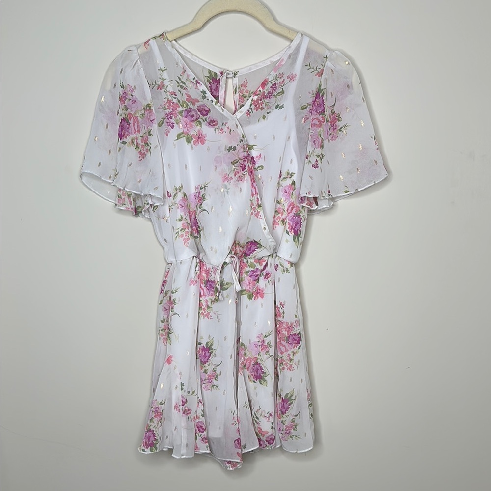 Floral White and Pink Romper